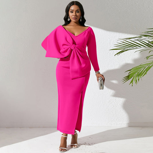 Women Dress Deep V Bow Dress